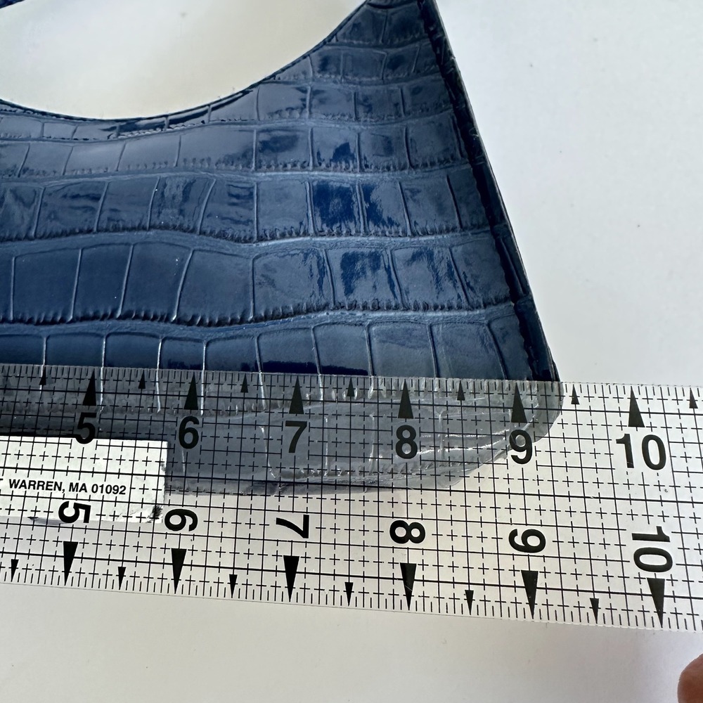 Y2K Navy Blue Croc Embossed Patent Faux Leather Shoulder Bag Going Out Party - Picture 9 of 12